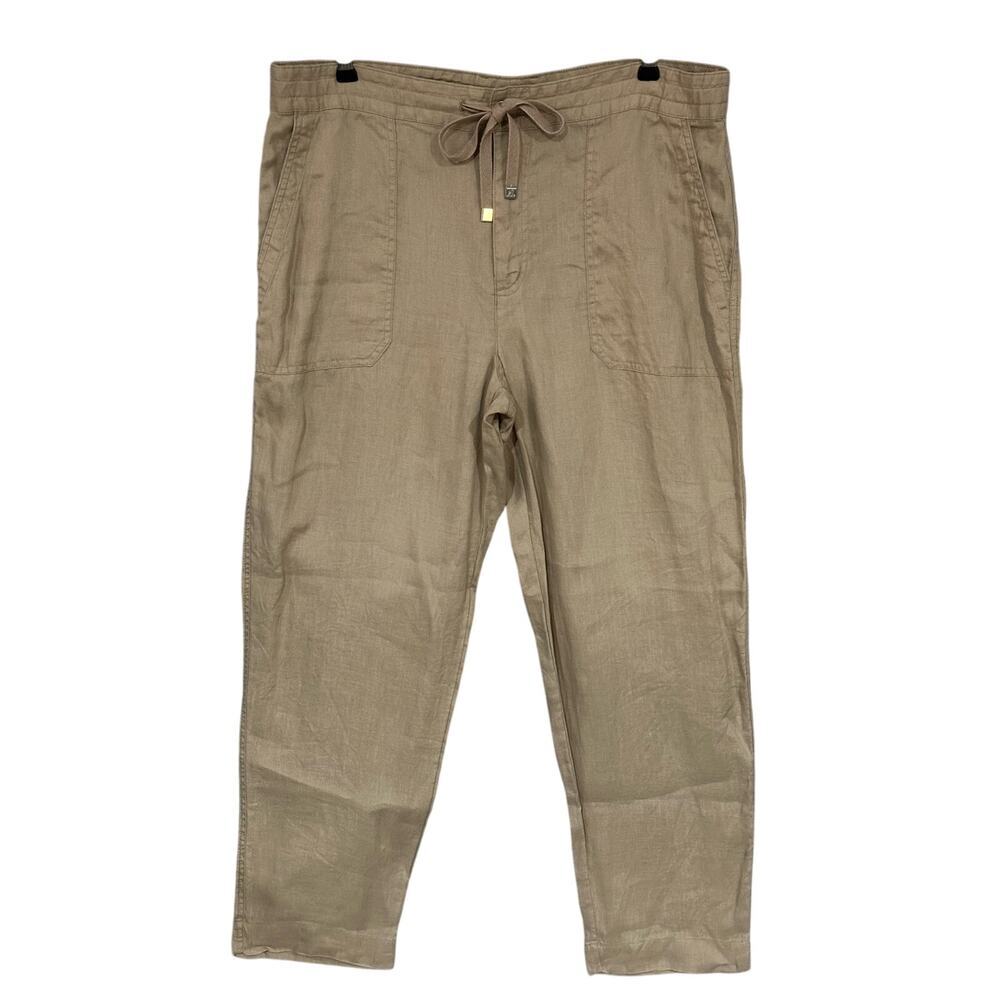Lauren Ralph Lauren Sz 14 Drawstring 100% Linen Straight Leg Pants sustainable